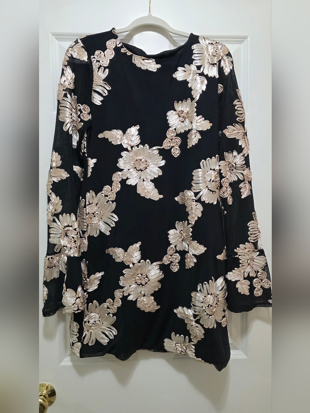 Black Dress with Metallic Floral Embroidery